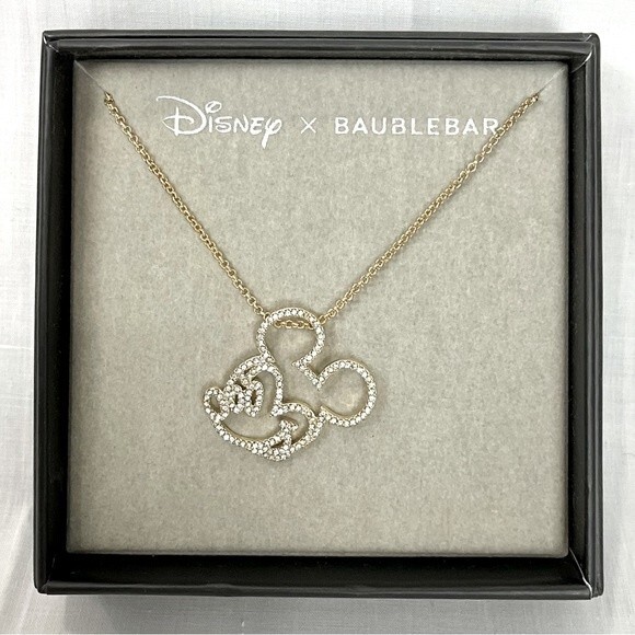 Baublebar Disney Mickey Mouse Pendant Necklace Gold Pave Crystal Charm New - Picture 1 of 4